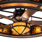 Meyda Lighting Whispering Pines 57" 16-Light Textured Black Chandelier With Black & Amber Mica Shade Glass and Fan