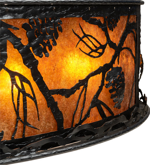 Meyda Lighting Whispering Pines 57" 16-Light Textured Black Chandelier With Black & Amber Mica Shade Glass and Fan