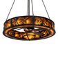 Meyda Lighting Whispering Pines 57" 16-Light Textured Black Chandelier With Black & Amber Mica Shade Glass and Fan