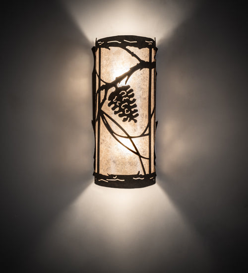 Meyda Lighting Whispering Pines 6" 2-Light Distressed Chestnut Left Wall Sconce With Silver Mica Shade Glass