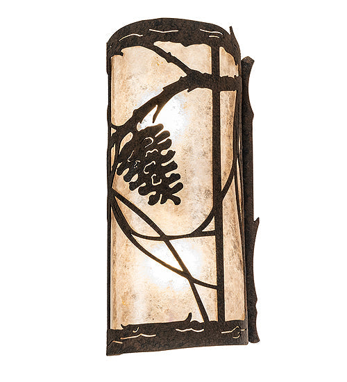 Meyda Lighting Whispering Pines 6" 2-Light Distressed Chestnut Left Wall Sconce With Silver Mica Shade Glass