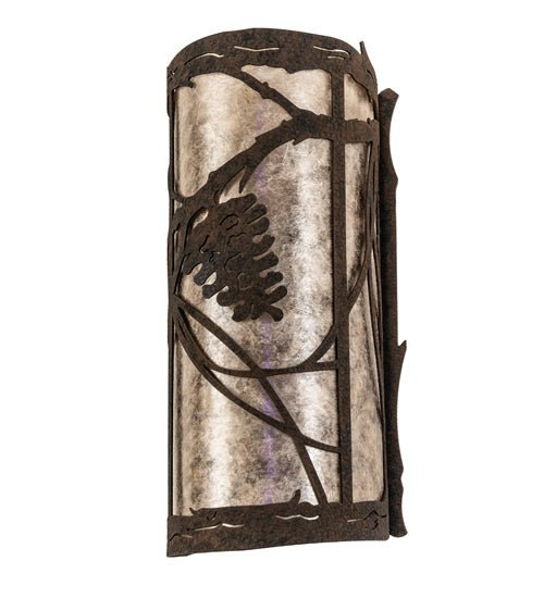 Meyda Lighting Whispering Pines 6" 2-Light Distressed Chestnut Left Wall Sconce With Silver Mica Shade Glass