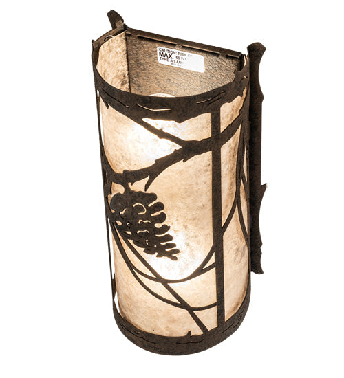 Meyda Lighting Whispering Pines 6" 2-Light Distressed Chestnut Left Wall Sconce With Silver Mica Shade Glass