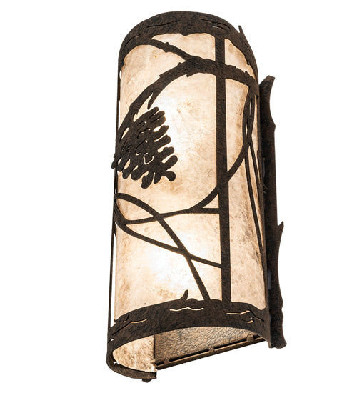 Meyda Lighting Whispering Pines 6" 2-Light Distressed Chestnut Left Wall Sconce With Silver Mica Shade Glass