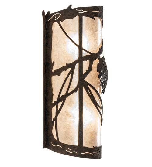 Meyda Lighting Whispering Pines 6" 2-Light Distressed Chestnut Left Wall Sconce With Silver Mica Shade Glass