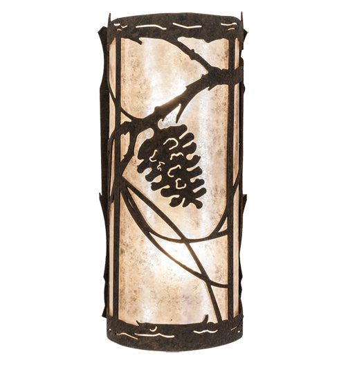 Meyda Lighting Whispering Pines 6" 2-Light Distressed Chestnut Left Wall Sconce With Silver Mica Shade Glass