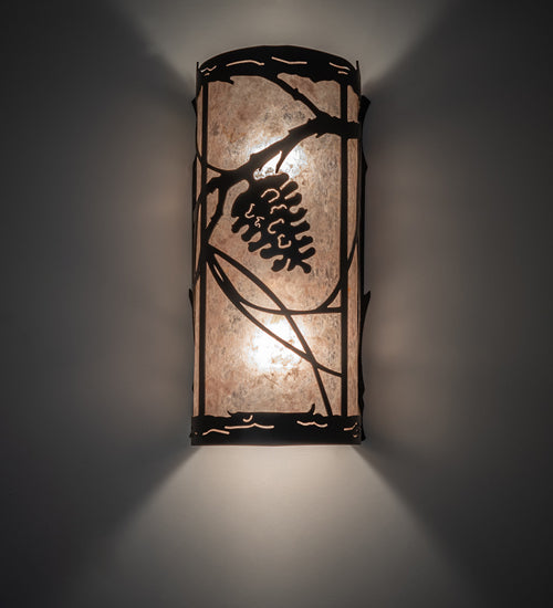 Meyda Lighting Whispering Pines 6" 2-Light Oil Rubbed Bronze Left Wall Sconce With Silver Mica Shade Glass