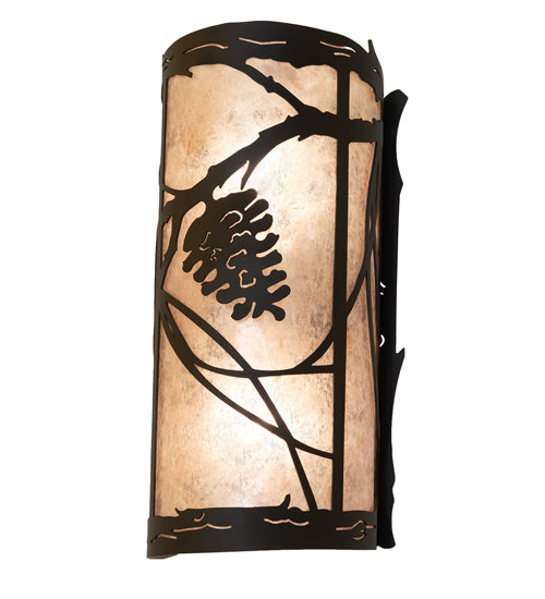 Meyda Lighting Whispering Pines 6" 2-Light Oil Rubbed Bronze Left Wall Sconce With Silver Mica Shade Glass