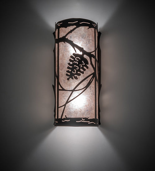 Meyda Lighting Whispering Pines 6" 2-Light Oil Rubbed Bronze Right Wall Sconce With Silver Mica Shade Glass