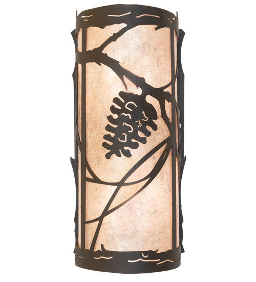 Meyda Lighting Whispering Pines 6" 2-Light Oil Rubbed Bronze Right Wall Sconce With Silver Mica Shade Glass