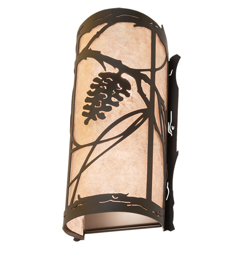 Meyda Lighting Whispering Pines 6" 2-Light Oil Rubbed Bronze Right Wall Sconce With Silver Mica Shade Glass