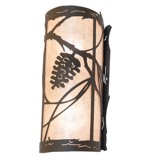 Meyda Lighting Whispering Pines 6" 2-Light Oil Rubbed Bronze Right Wall Sconce With Silver Mica Shade Glass