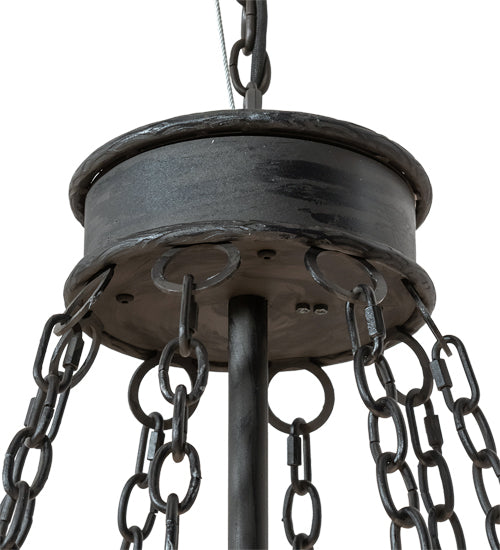 Meyda Lighting Whispering Pines 60" 16-Light Costello Black Antler Chandelier With Amber Mica & Faux Leather Shade