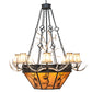 Meyda Lighting Whispering Pines 60" 16-Light Costello Black Antler Chandelier With Amber Mica & Faux Leather Shade
