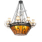 Meyda Lighting Whispering Pines 60" 16-Light Costello Black Antler Chandelier With Amber Mica & Faux Leather Shade