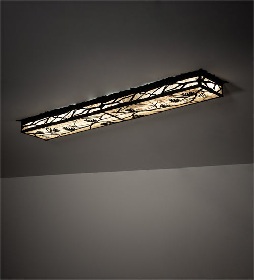 Meyda Lighting Whispering Pines 62" LED Flat Black Island Flush Mount Light With Silver Mica Shade Glass