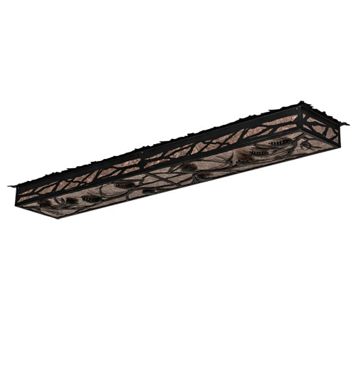 Meyda Lighting Whispering Pines 62" LED Flat Black Island Flush Mount Light With Silver Mica Shade Glass