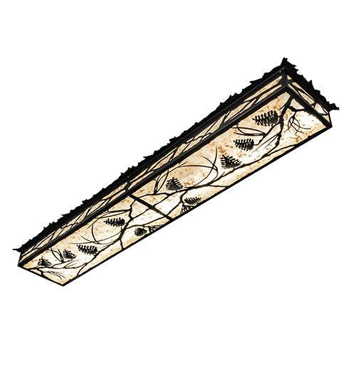 Meyda Lighting Whispering Pines 62" LED Flat Black Island Flush Mount Light With Silver Mica Shade Glass