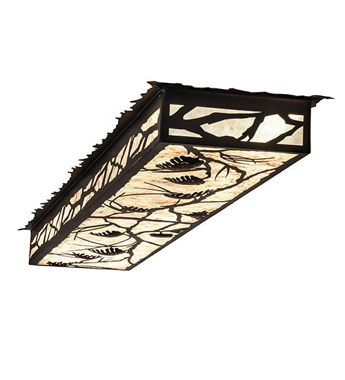 Meyda Lighting Whispering Pines 62" LED Flat Black Island Flush Mount Light With Silver Mica Shade Glass