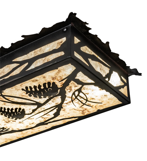 Meyda Lighting Whispering Pines 62" LED Flat Black Island Flush Mount Light With Silver Mica Shade Glass