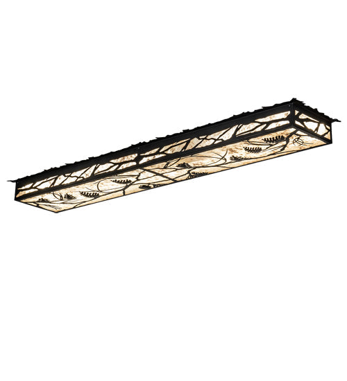 Meyda Lighting Whispering Pines 62" LED Flat Black Island Flush Mount Light With Silver Mica Shade Glass