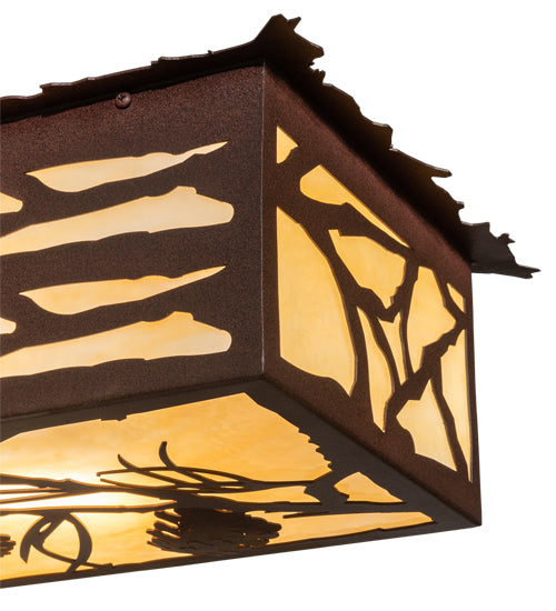 Meyda Lighting Whispering Pines 63" 6-Light Cafe Noir On Rust Island Flush Mount Light With Beige Ripple Shade Glass