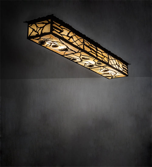 Meyda Lighting Whispering Pines 63" 6-Light Cafe Noir On Rust Island Flush Mount Light With Beige Ripple Shade Glass