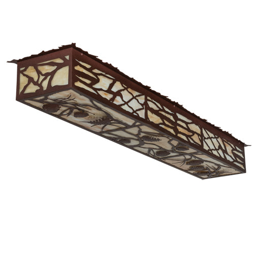 Meyda Lighting Whispering Pines 63" 6-Light Cafe Noir On Rust Island Flush Mount Light With Beige Ripple Shade Glass