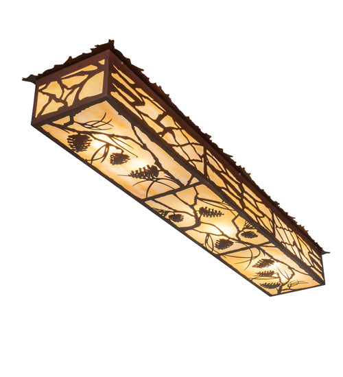 Meyda Lighting Whispering Pines 63" 6-Light Cafe Noir On Rust Island Flush Mount Light With Beige Ripple Shade Glass