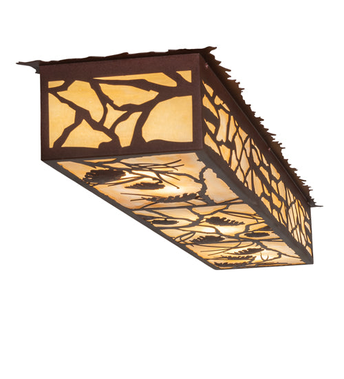 Meyda Lighting Whispering Pines 63" 6-Light Cafe Noir On Rust Island Flush Mount Light With Beige Ripple Shade Glass