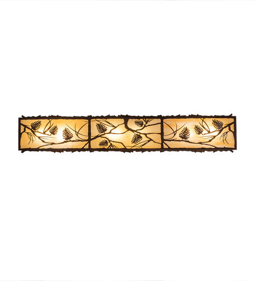 Meyda Lighting Whispering Pines 63" 6-Light Cafe Noir On Rust Island Flush Mount Light With Beige Ripple Shade Glass