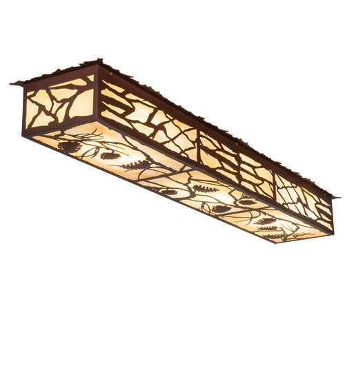 Meyda Lighting Whispering Pines 63" 6-Light Cafe Noir On Rust Island Flush Mount Light With Beige Ripple Shade Glass