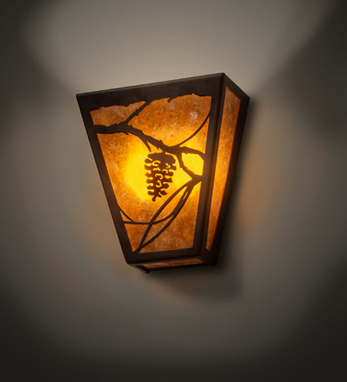 Meyda Lighting Whispering Pines 7" 2-Light Mahogany Bronze Wall Sconce With Amber Mica Shade Glass