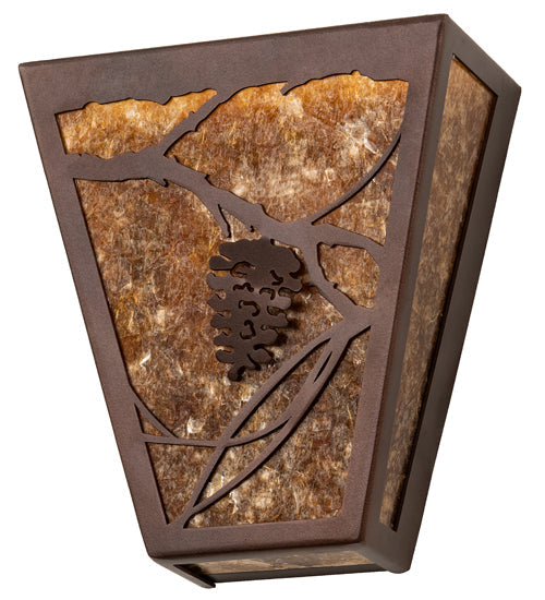 Meyda Lighting Whispering Pines 7" 2-Light Mahogany Bronze Wall Sconce With Amber Mica Shade Glass