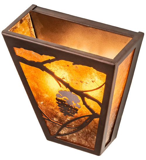 Meyda Lighting Whispering Pines 7" 2-Light Mahogany Bronze Wall Sconce With Amber Mica Shade Glass