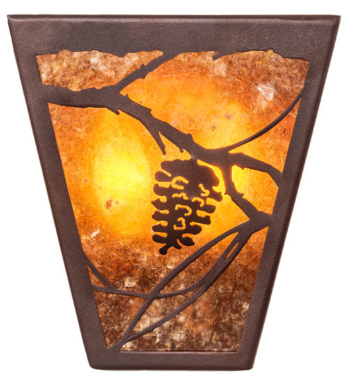 Meyda Lighting Whispering Pines 7" 2-Light Mahogany Bronze Wall Sconce With Amber Mica Shade Glass