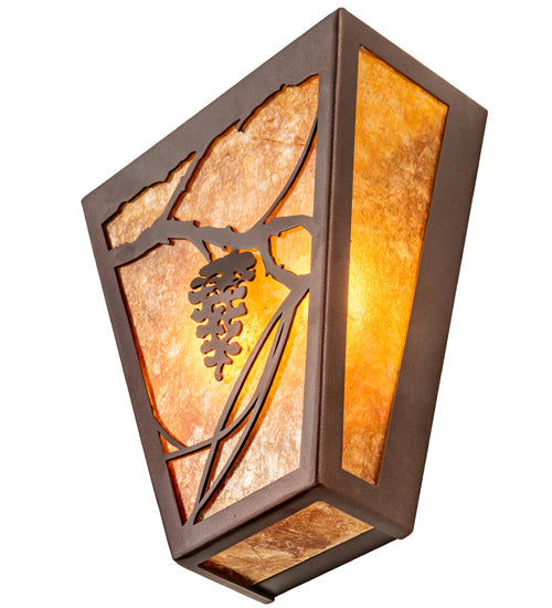 Meyda Lighting Whispering Pines 7" 2-Light Mahogany Bronze Wall Sconce With Amber Mica Shade Glass