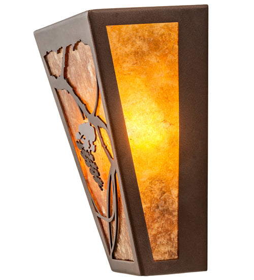 Meyda Lighting Whispering Pines 7" 2-Light Mahogany Bronze Wall Sconce With Amber Mica Shade Glass