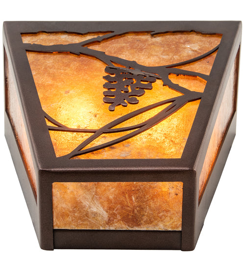 Meyda Lighting Whispering Pines 7" 2-Light Mahogany Bronze Wall Sconce With Amber Mica Shade Glass