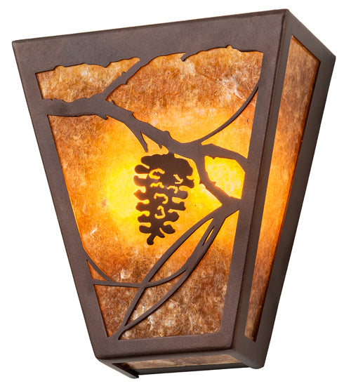 Meyda Lighting Whispering Pines 7" 2-Light Mahogany Bronze Wall Sconce With Amber Mica Shade Glass