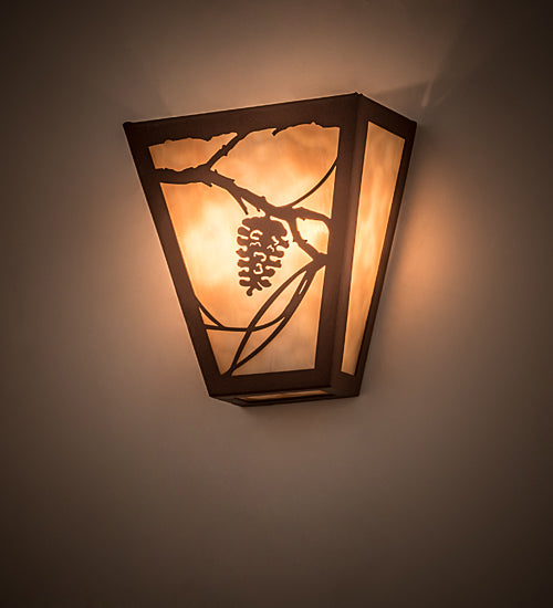 Meyda Lighting Whispering Pines 7" 2-Light Rust Powder Coat Wall Sconce With Beige Art Shade Glass