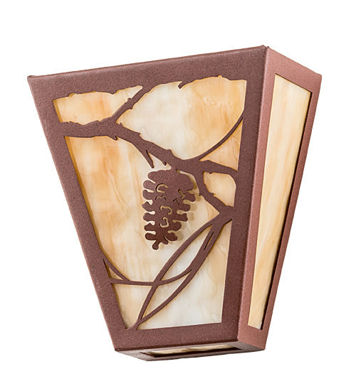 Meyda Lighting Whispering Pines 7" 2-Light Rust Powder Coat Wall Sconce With Beige Art Shade Glass