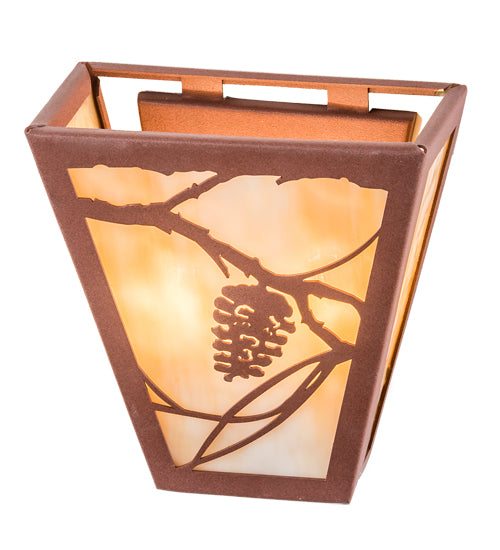 Meyda Lighting Whispering Pines 7" 2-Light Rust Powder Coat Wall Sconce With Beige Art Shade Glass