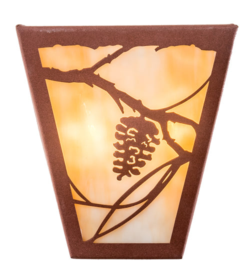 Meyda Lighting Whispering Pines 7" 2-Light Rust Powder Coat Wall Sconce With Beige Art Shade Glass