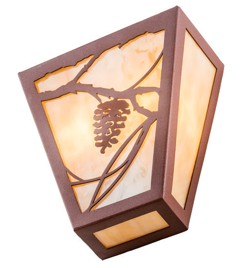 Meyda Lighting Whispering Pines 7" 2-Light Rust Powder Coat Wall Sconce With Beige Art Shade Glass