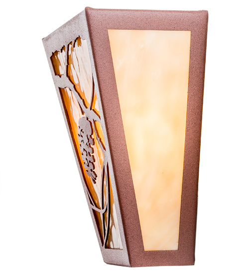 Meyda Lighting Whispering Pines 7" 2-Light Rust Powder Coat Wall Sconce With Beige Art Shade Glass