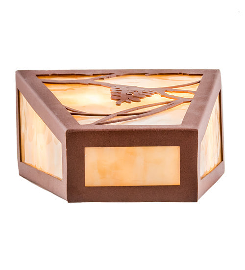 Meyda Lighting Whispering Pines 7" 2-Light Rust Powder Coat Wall Sconce With Beige Art Shade Glass