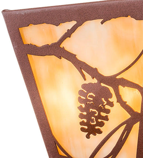 Meyda Lighting Whispering Pines 7" 2-Light Rust Powder Coat Wall Sconce With Beige Art Shade Glass