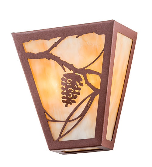 Meyda Lighting Whispering Pines 7" 2-Light Rust Powder Coat Wall Sconce With Beige Art Shade Glass