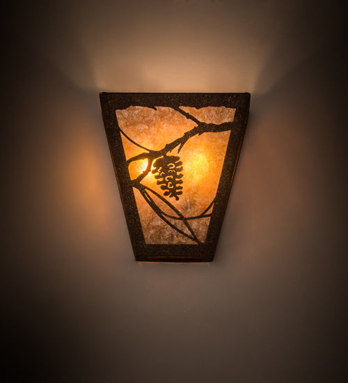 Meyda Lighting Whispering Pines 7" 2-Light Rust Rococco Wall Sconce With Amber Mica Shade Glass